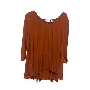 Susan Graver Women’s Blouse 3/4 Sleeve Top Rust XL